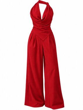 SZ L Cowl Neck Halter Top & Pants Set, Excellent Condition, Red